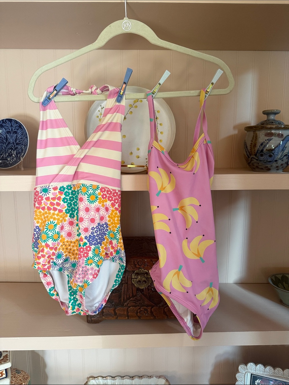 Hanna Andersson Pink Floral Patchwork & Pink Banana Print One-Piece Swimsuits